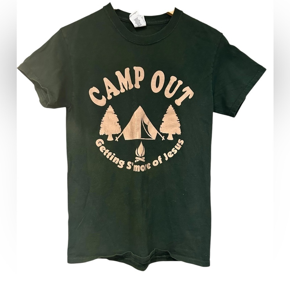 Fun Quirky Tshirt Getting S'More Jesus Green Church Tshirt Size Small Cotton